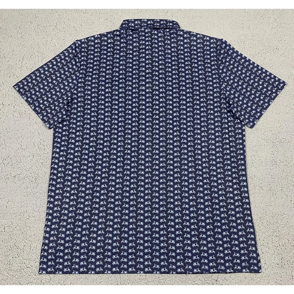 Ralph Lauren RLX Borgata‎ Scooter Print Polo Shirt Mens Large Blue Golf Stretch